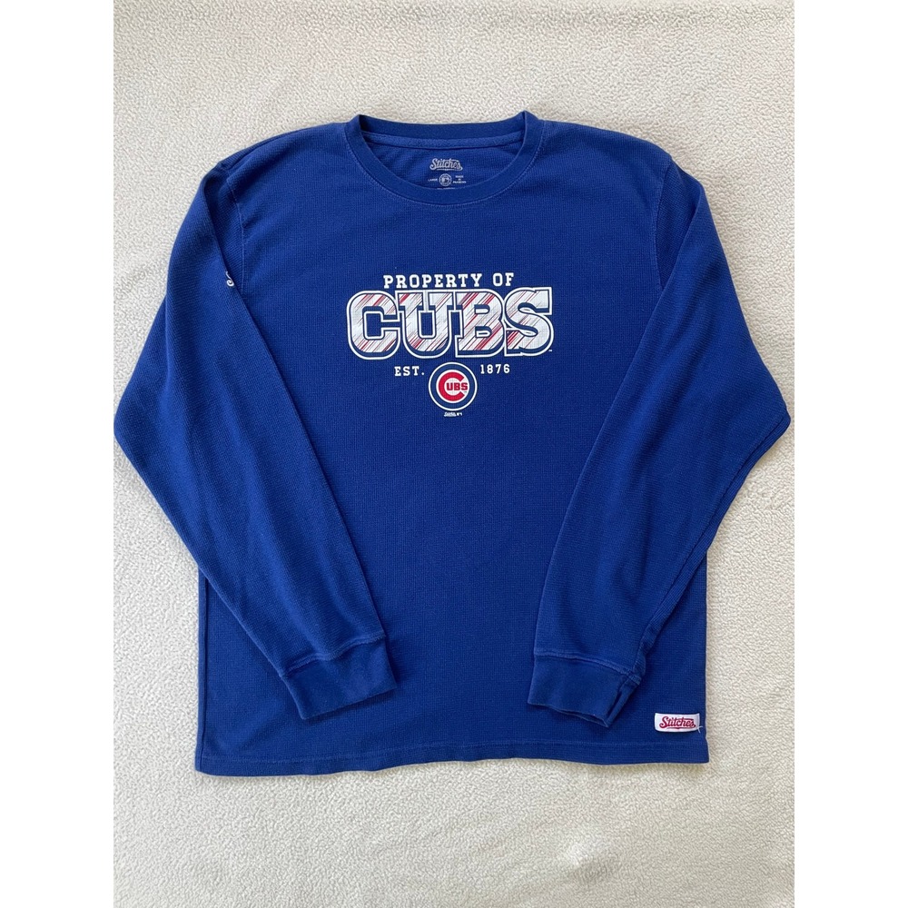 Stitches Mens Large Long Sleeve Shirt Blue Chicago Cubs MLB Waffle‎ Knit Thermal